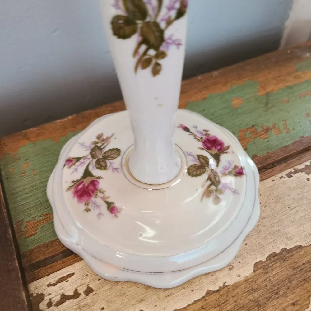 Vintage Standing White Floral Porcelain Vanity Swivel Mirror Made in Japan